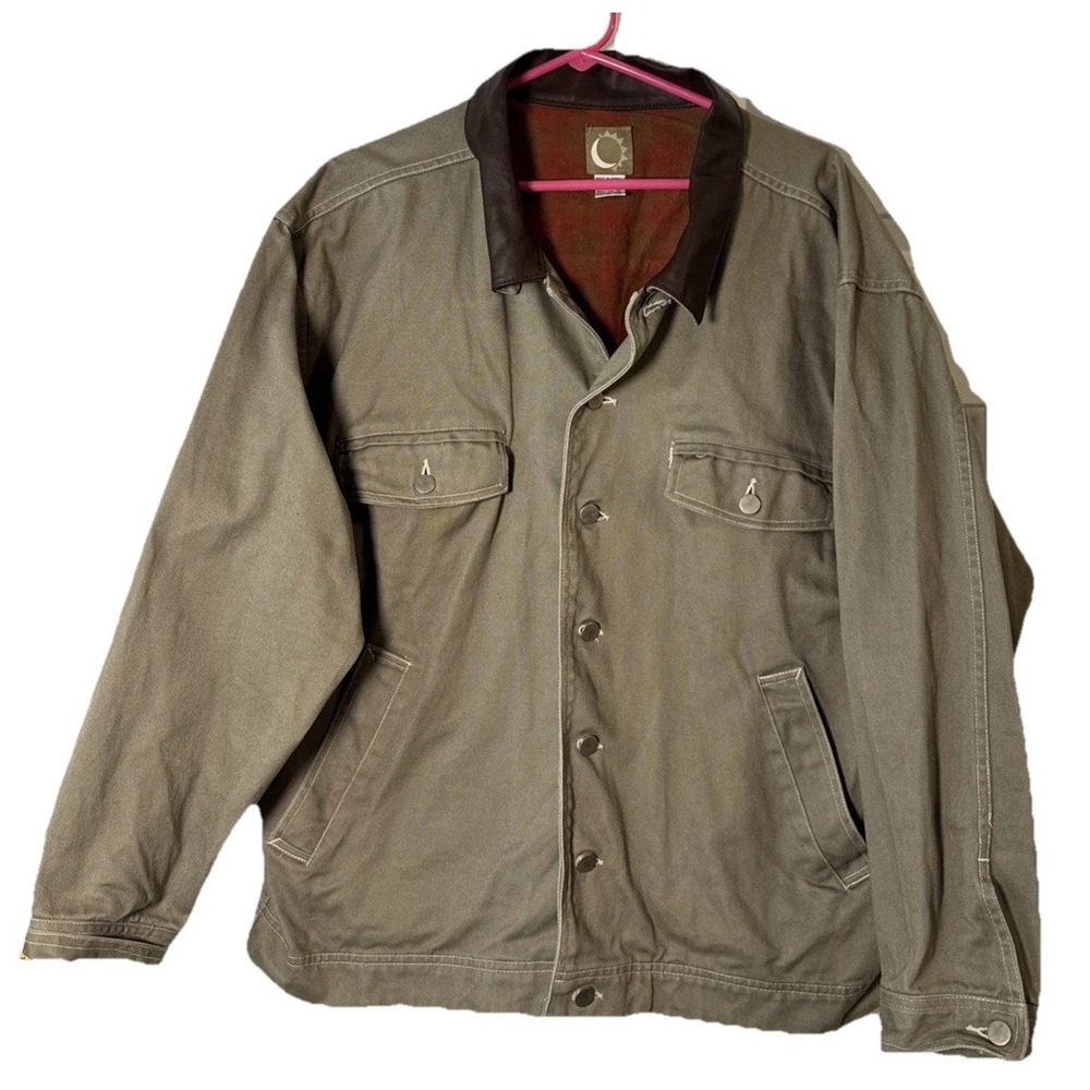 VTG 90s Marlboro Gear Mens XL Canvas Ranch Jacket Leather Collar Plaid Lined